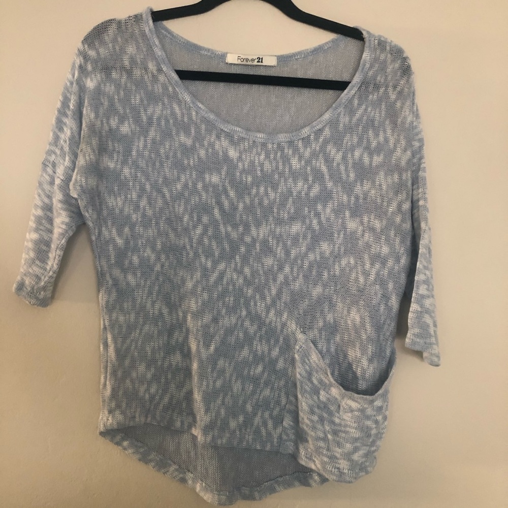 Blue White Knit Top W/ Pocket EUC